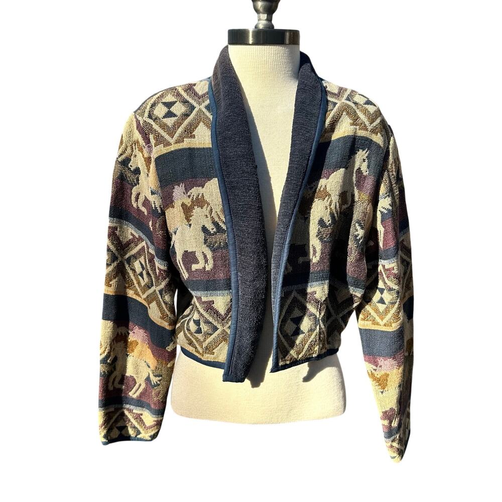 Vintage Horse Cropped Tapestry Jacket Size Large Women’s Cotton New Identity